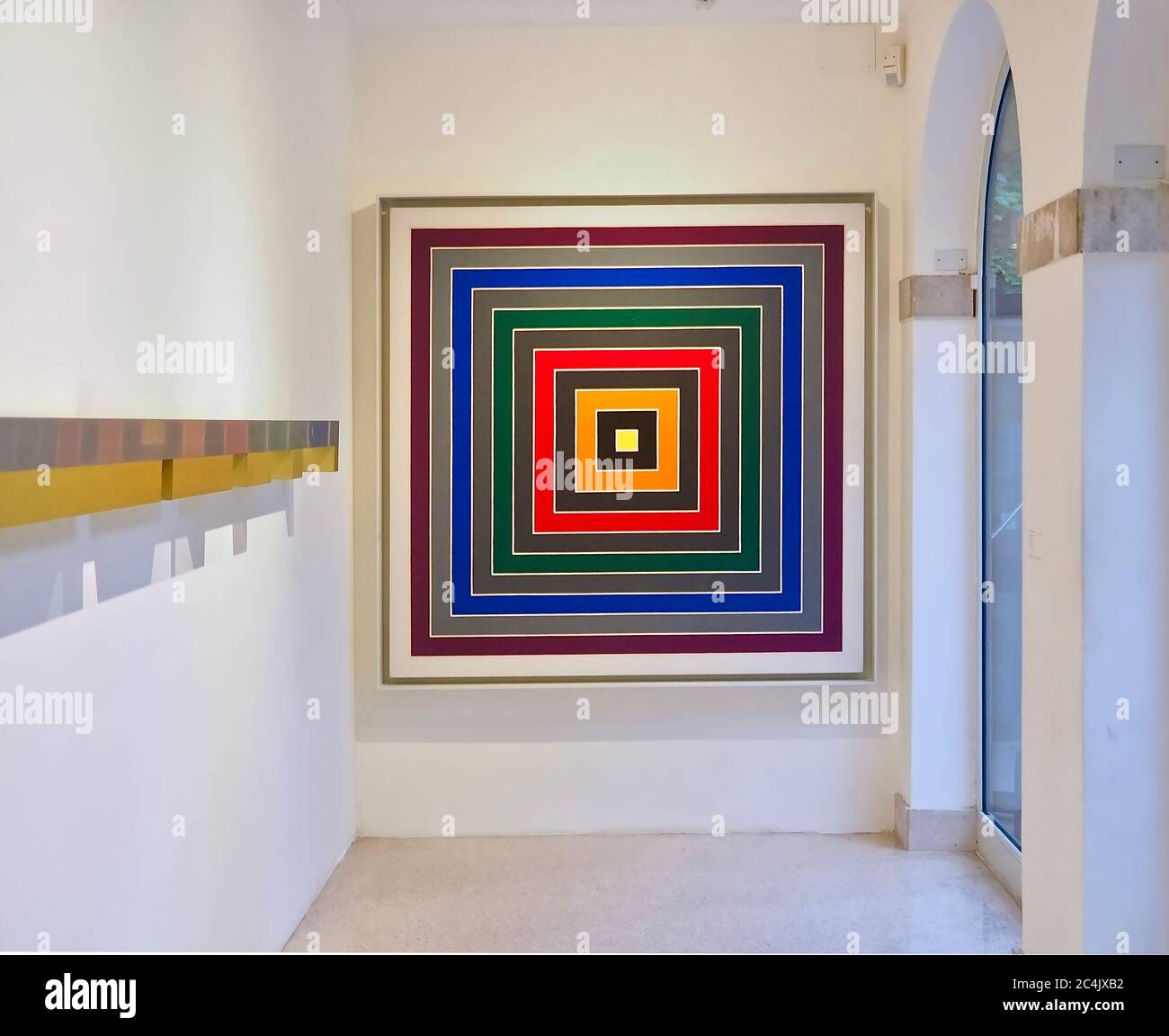 Art of Frank Stella named Gray Scramble seen in the Peggy Guggenheim museum in Venice Stock Photo