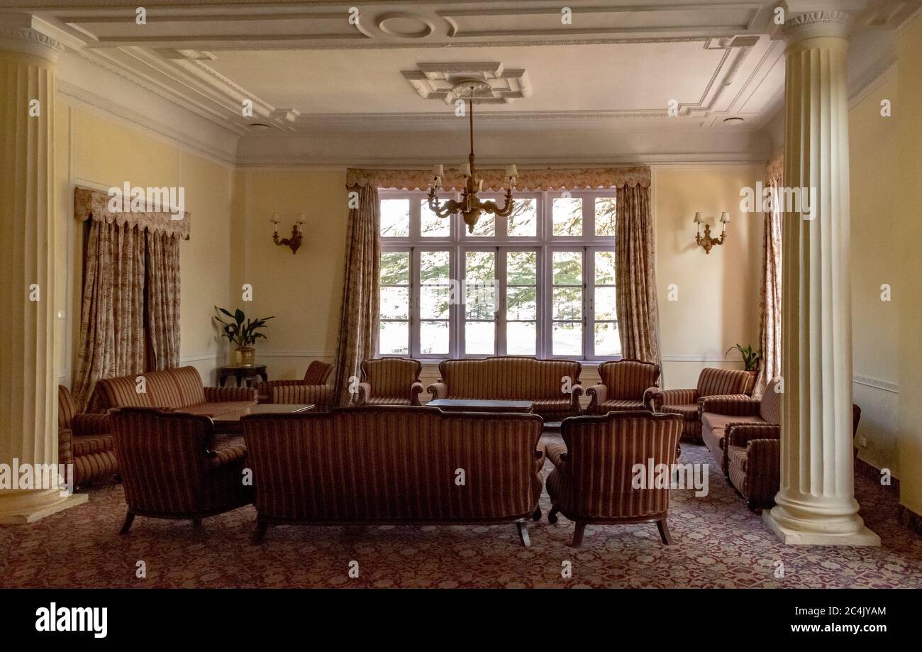 Chail Palace/The Palace Hotel Chail, Himachal Pradesh, India; 30 Dec 2018; palace interior- a drawing room Stock Photo