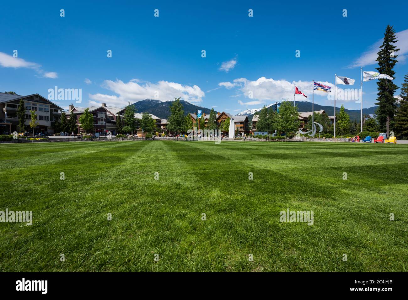 Whistler, BC, Canada: Olympic Plaza in summer - Stock Photo Stock Photo