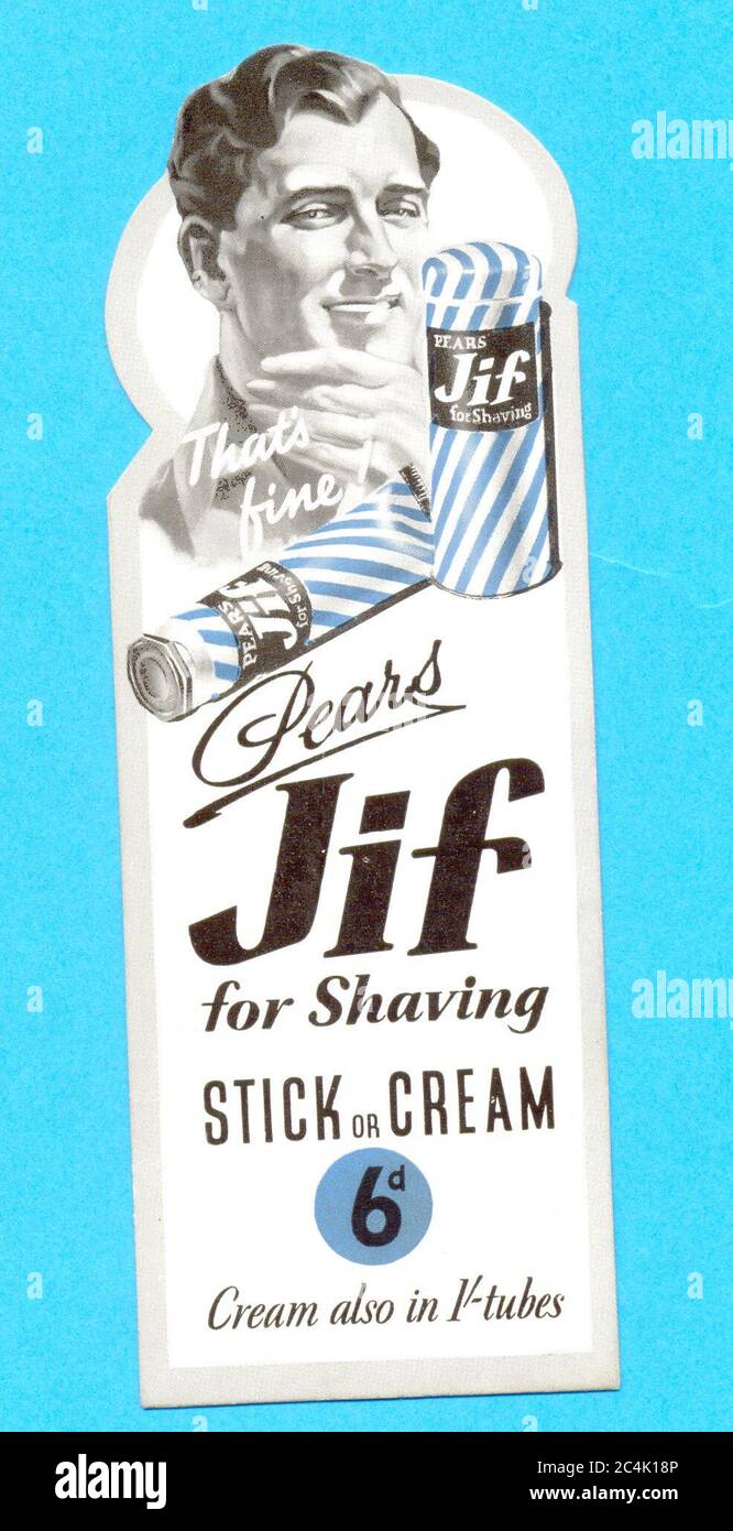 Bookmark showing Dennis Compton advertising Pears Jif Shaving Stick ...