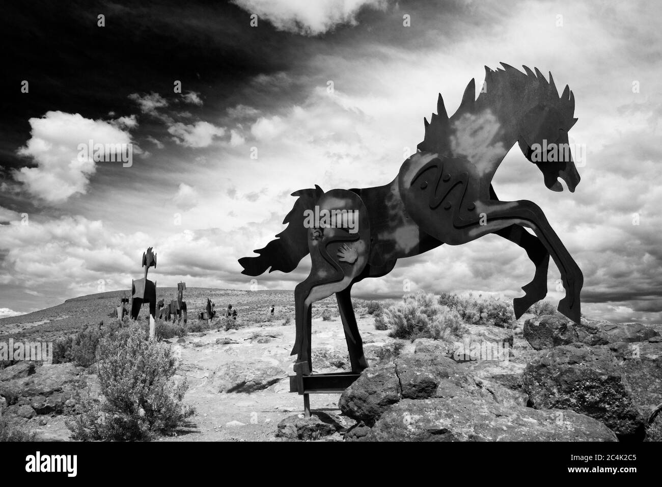 Wild Horse Monument, Wanapum Region,  Central Washington State, USA Stock Photo