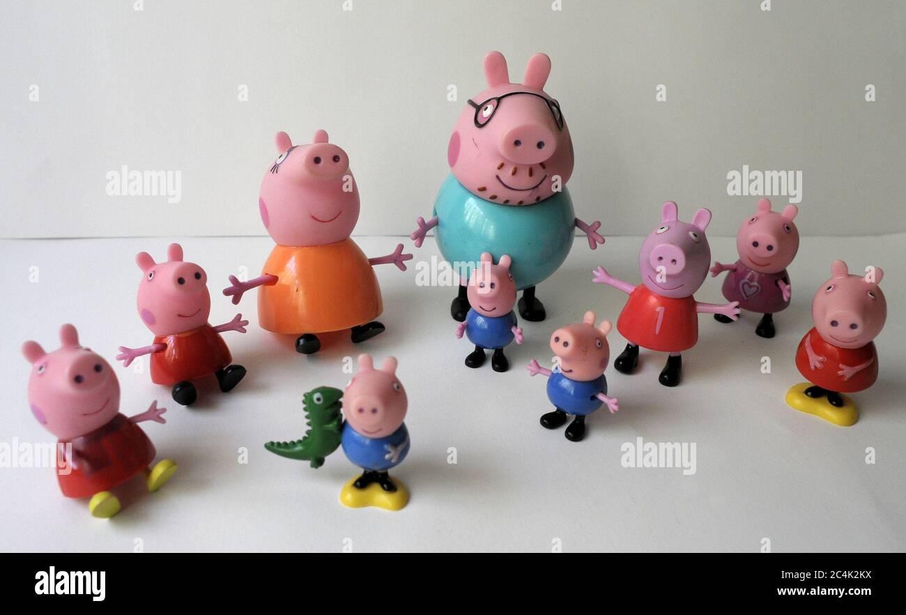 Plastic Peppa Pig toy house with different figurines Stock Photo