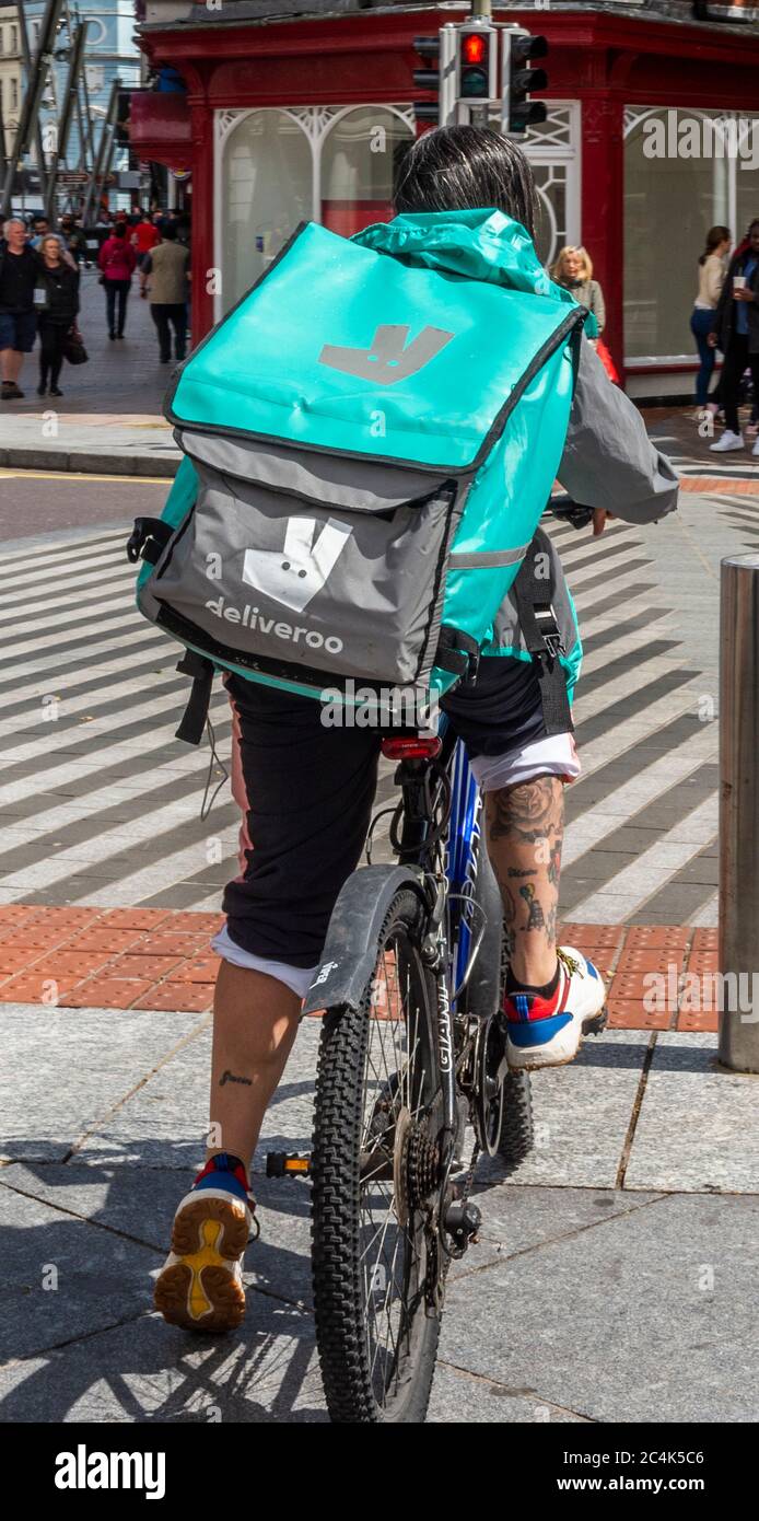 Deliveroo Food Delivery Rider in Cork City, Ireland Stock Photo Alamy