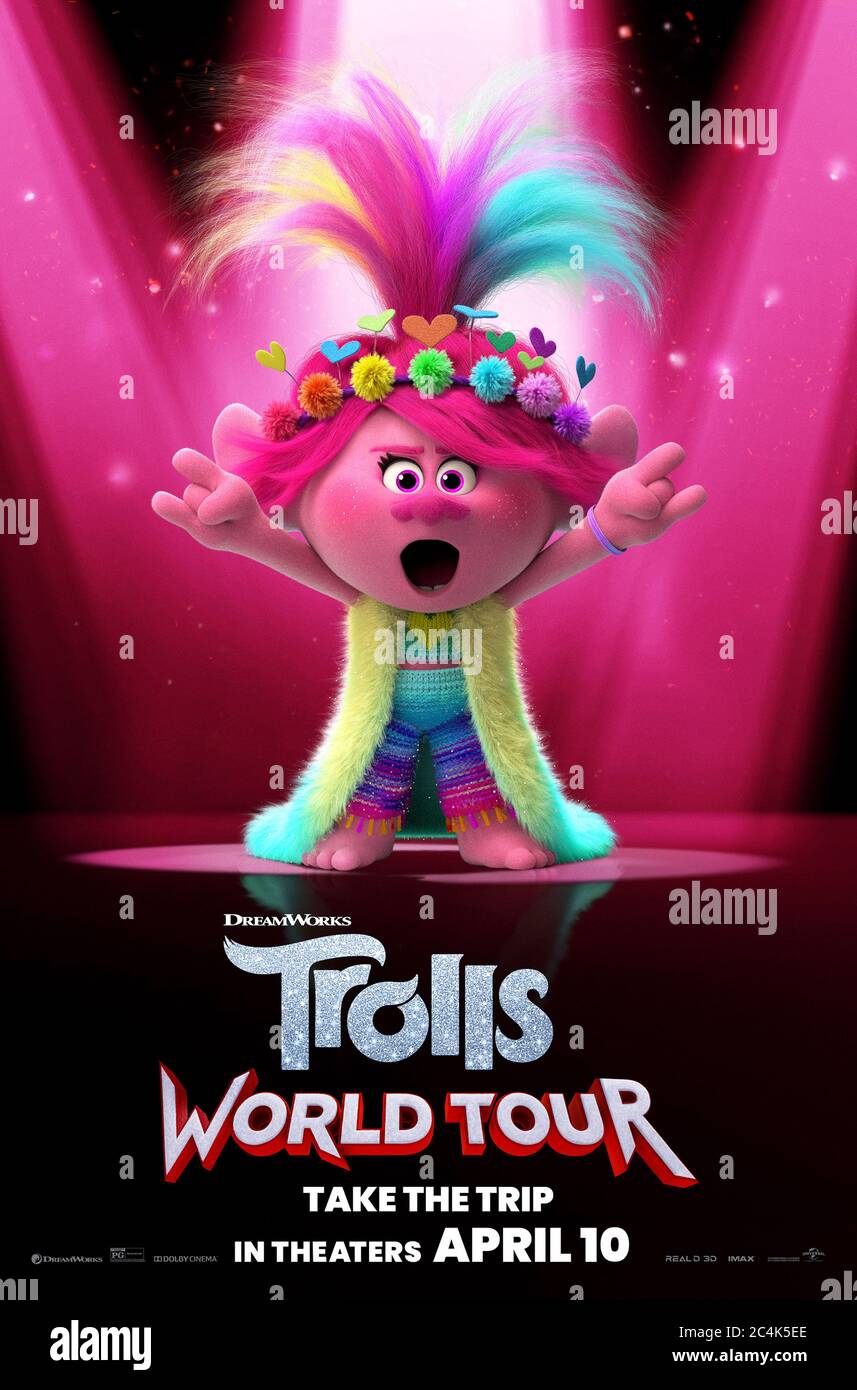 Trolls World Tour (2020) directed by Walt Dohrn and David P. Smith and starring Anna Kendrick as Poppy. Stock Photo