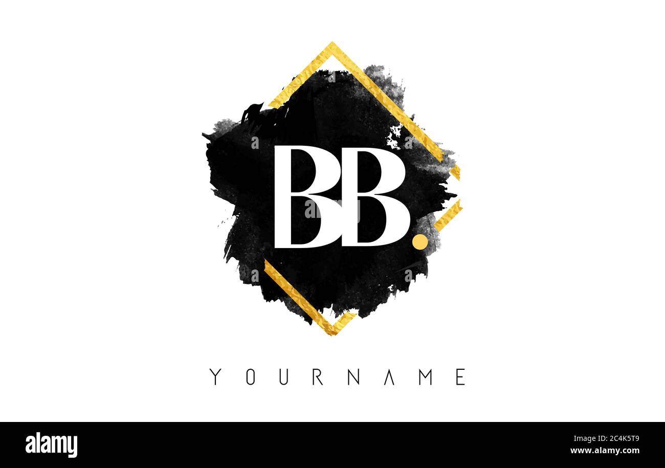 Double BB B Letter Logo Design with Black ink Stroke over Golden
