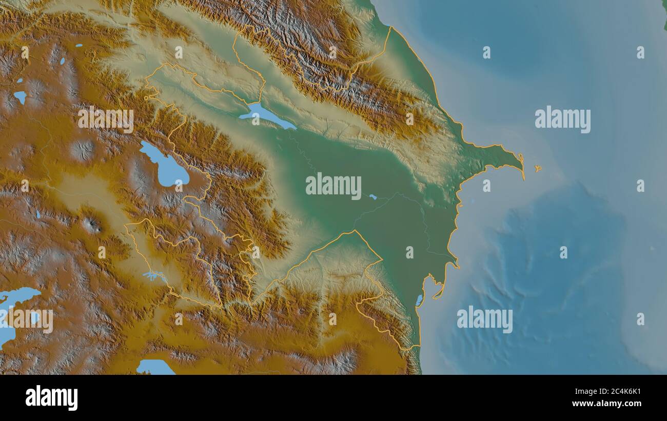 Stanovoy Mountains Map Outlined Shape Of The Azerbaijan Area Topographic Relief Map With Surface Waters 3d Rendering 2C4K6K1