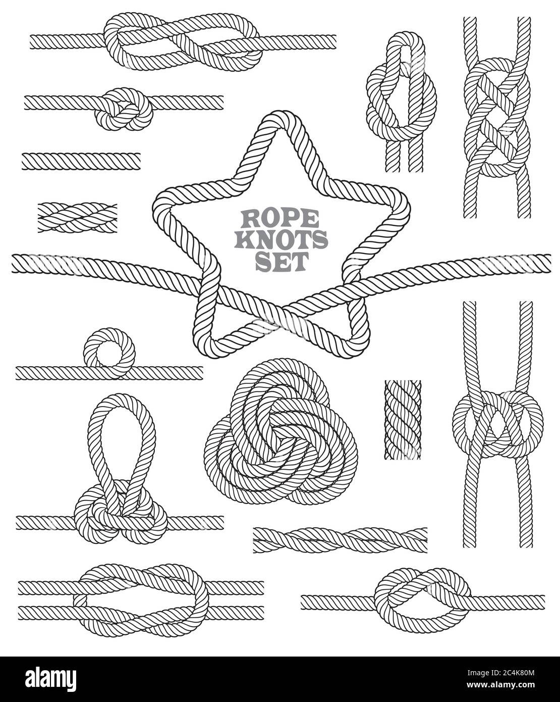 Set of rope knots and rug. Seamless decorative elements. Vector illustration. Stock Vector