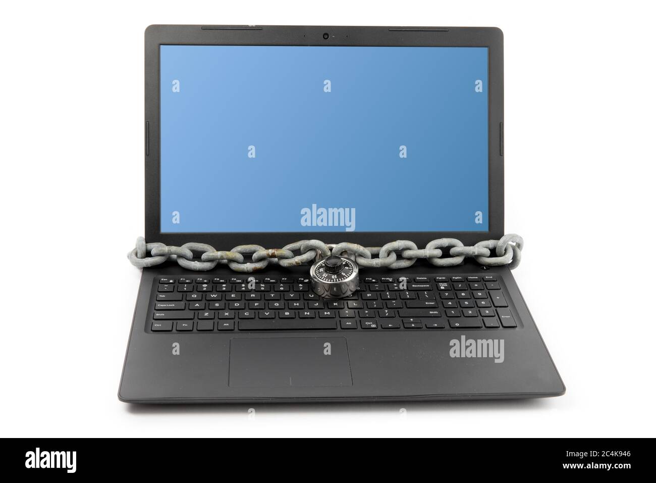 cyber security - a notebook computer with a chain and lock signifying ...