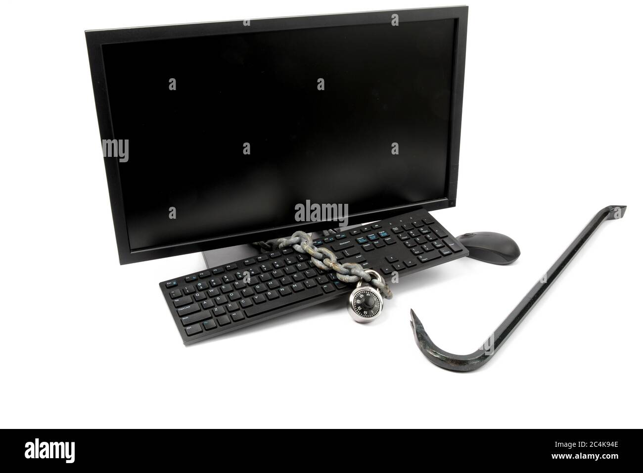 cyber security - a computer monitor with a crow bar illustrating a ...
