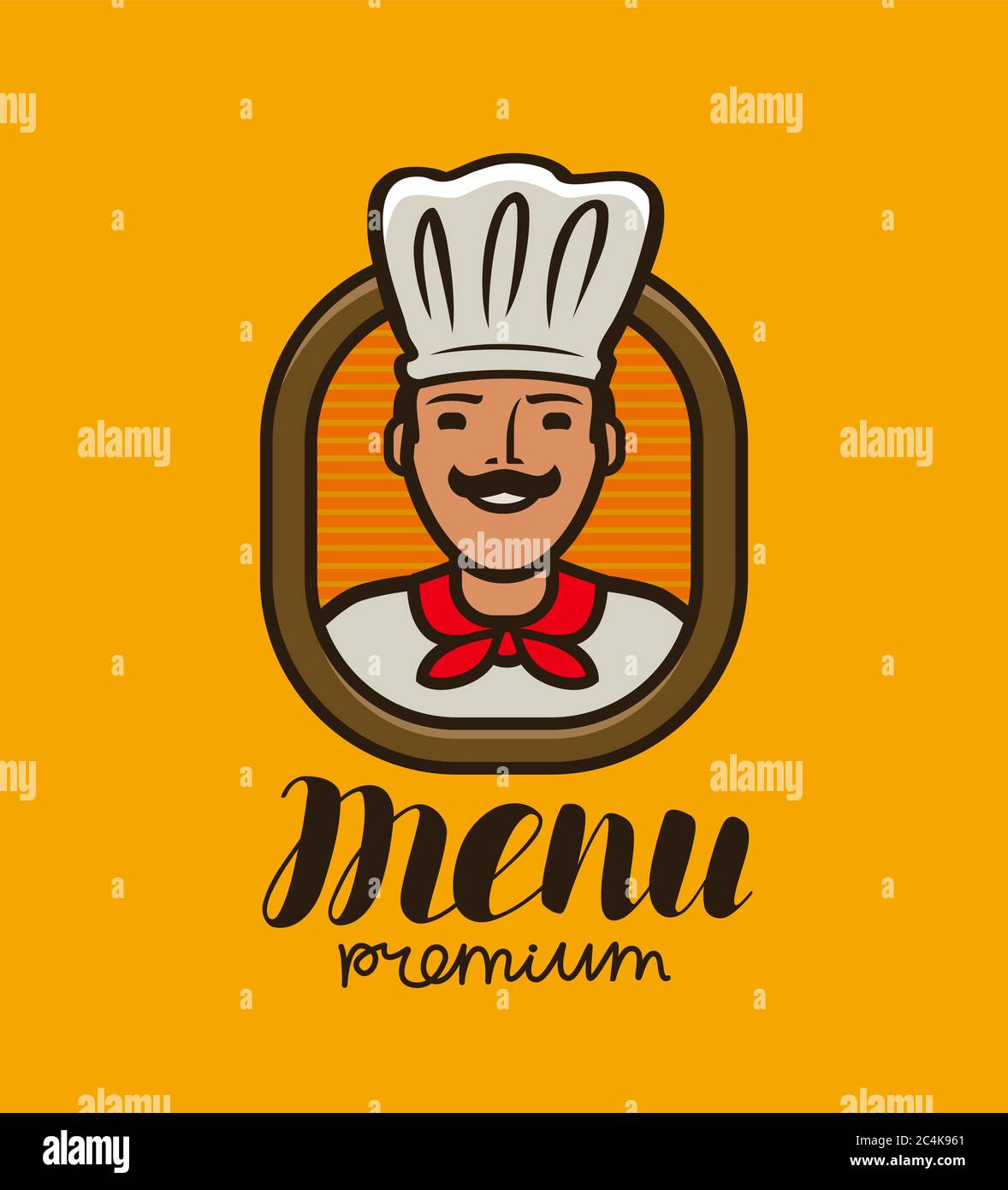 Portrait happy chef in hat logo. Menu design for cafe and restaurant