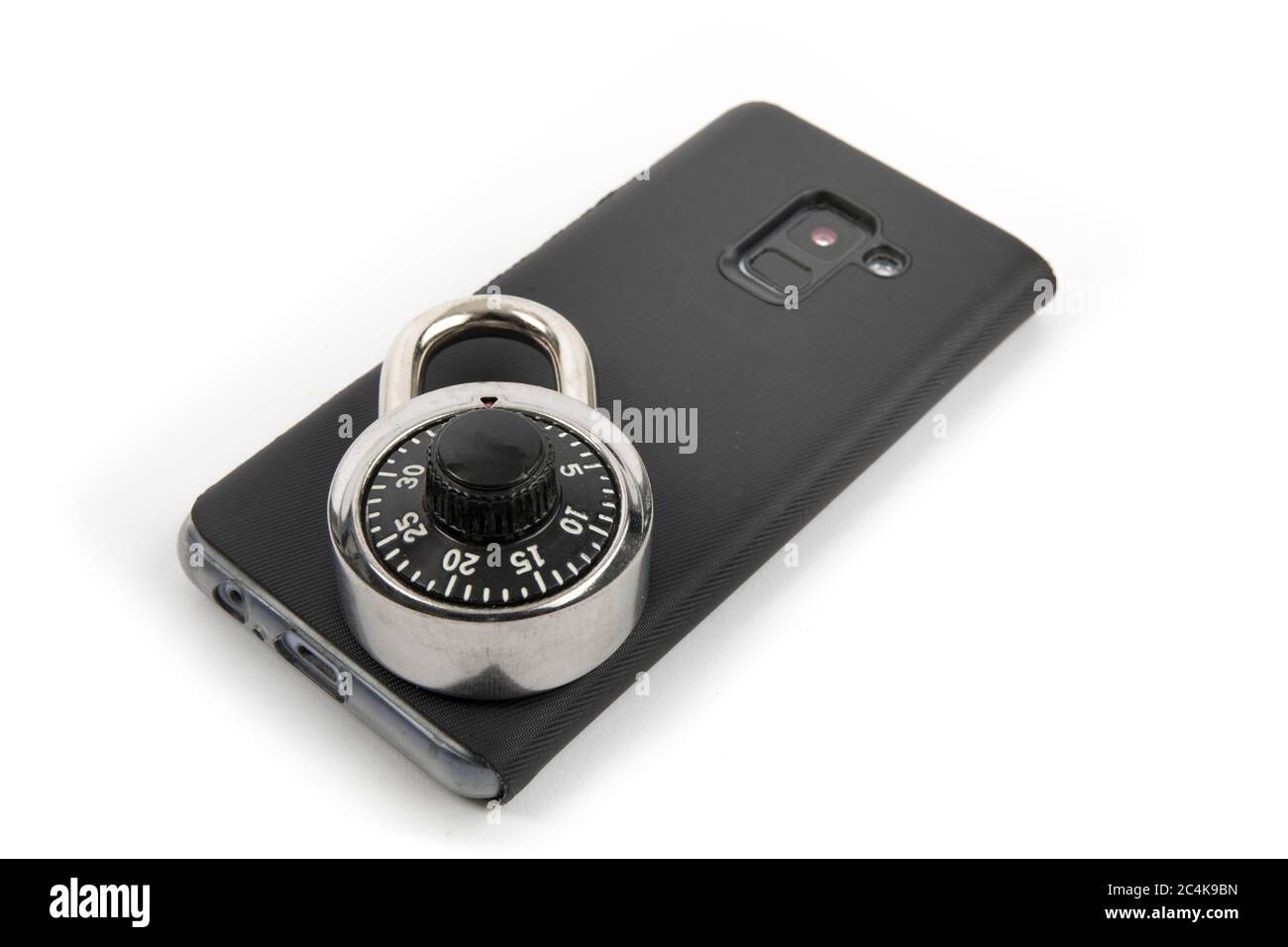 a closed padlock on a mobile phone signifying device security Stock Photo