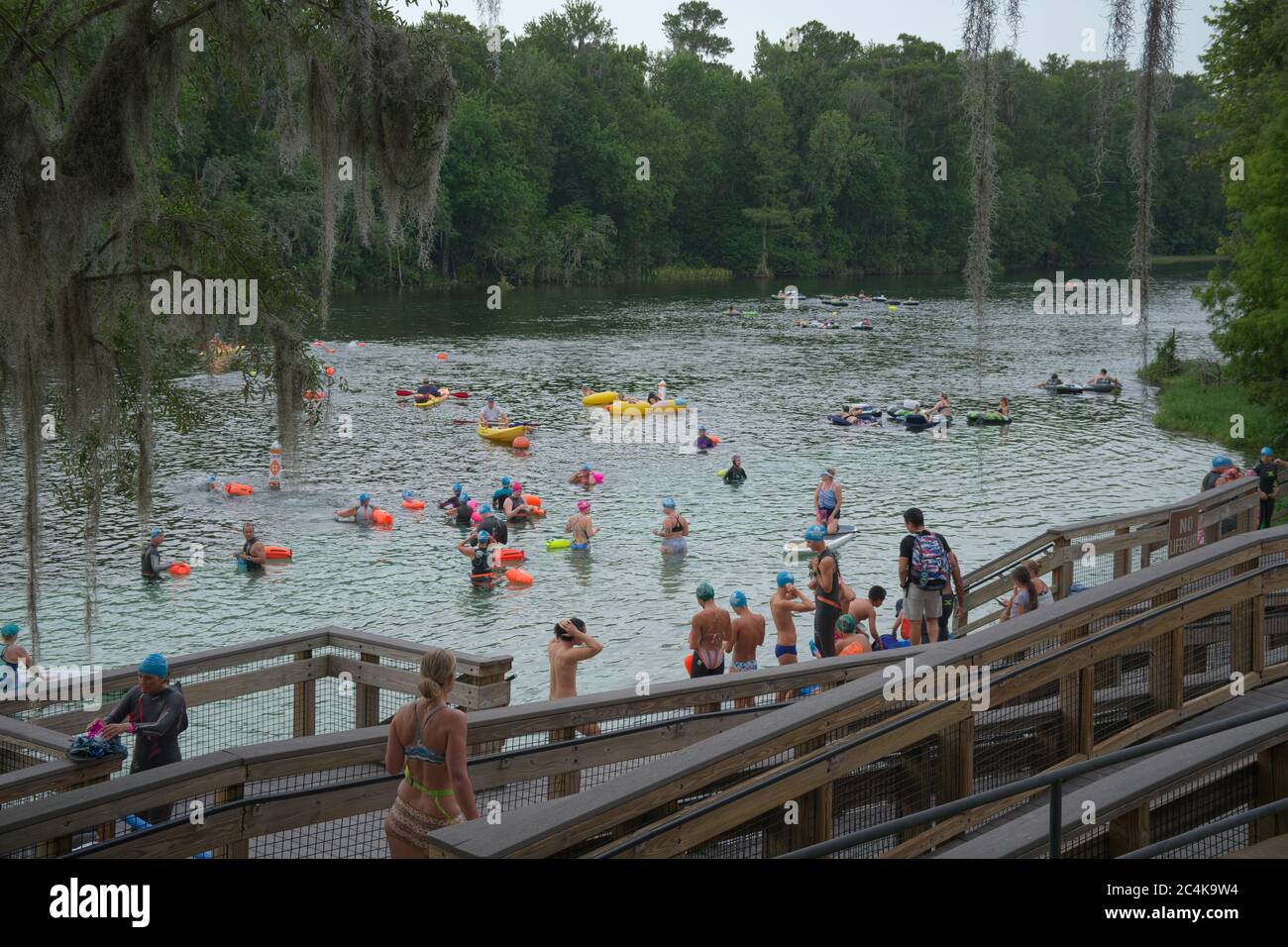 Various water activites at KP Hole County park along the Rainbow River in Dunnellon, Florida. People enjoying the clear springfed waterway in North Ce Stock Photo