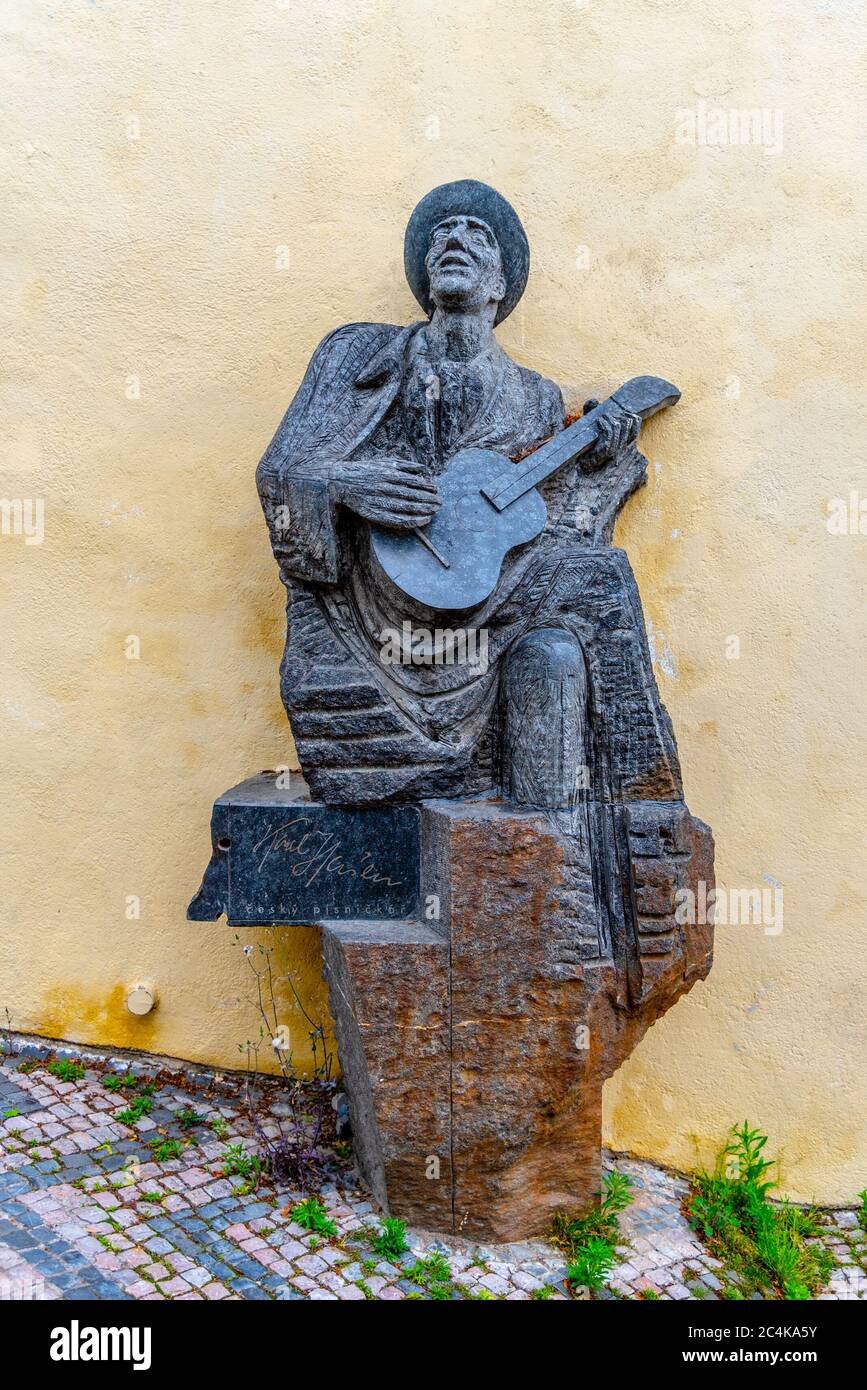 PRAGUE, CZECH REPUBLIC - MAY 26, 2020: Statue of Czech musician Karel Hasler at Old Castle Stairs, Prague Castle, Prague, Czech Republic. Stock Photo