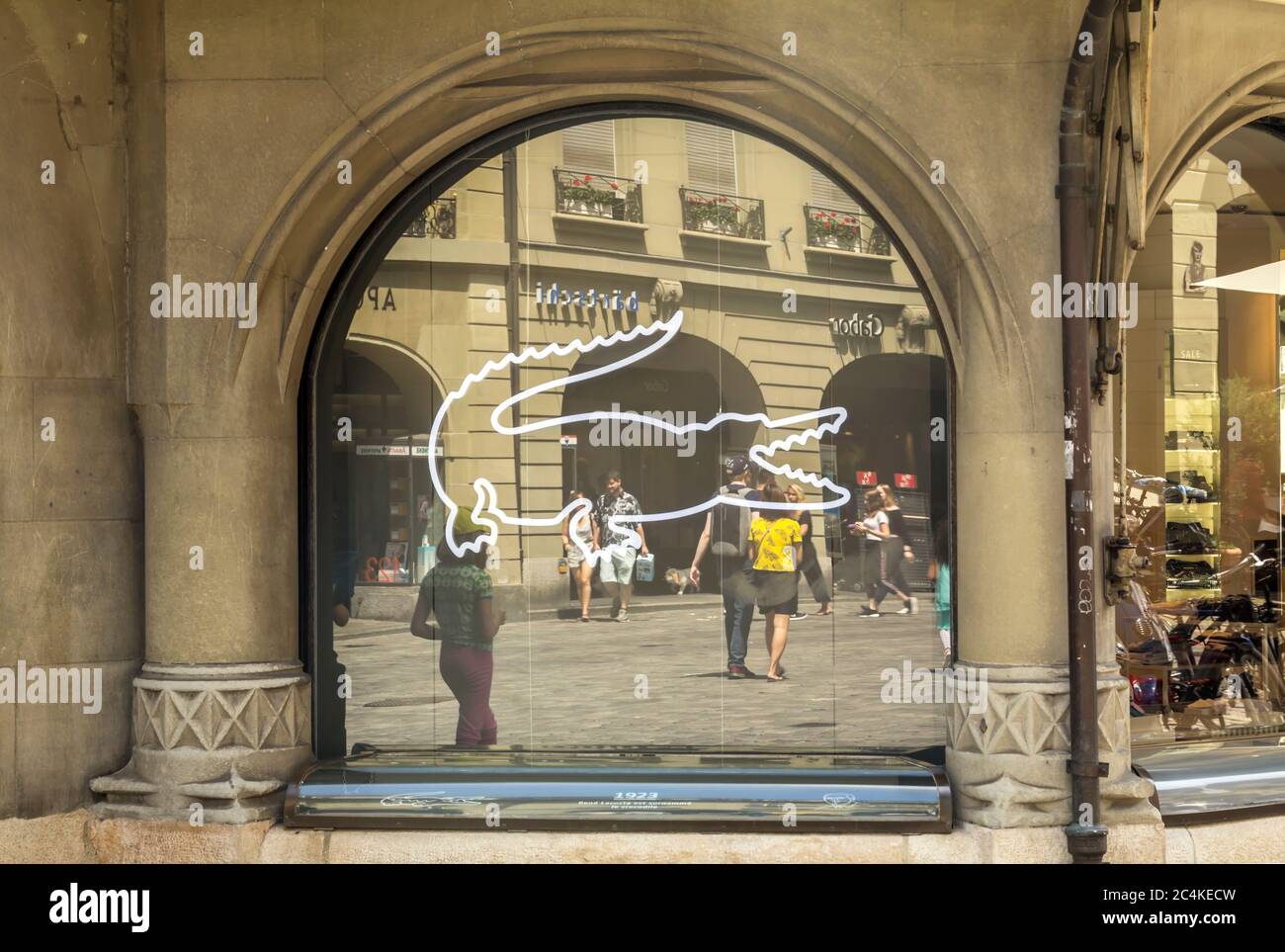 Bern, Switzerland, July 2, 2019 - Lacoste shop. Lacoste is a French clothing company, founded in 1933 by tennis player René Lacoste and André Gillier. Stock Photo