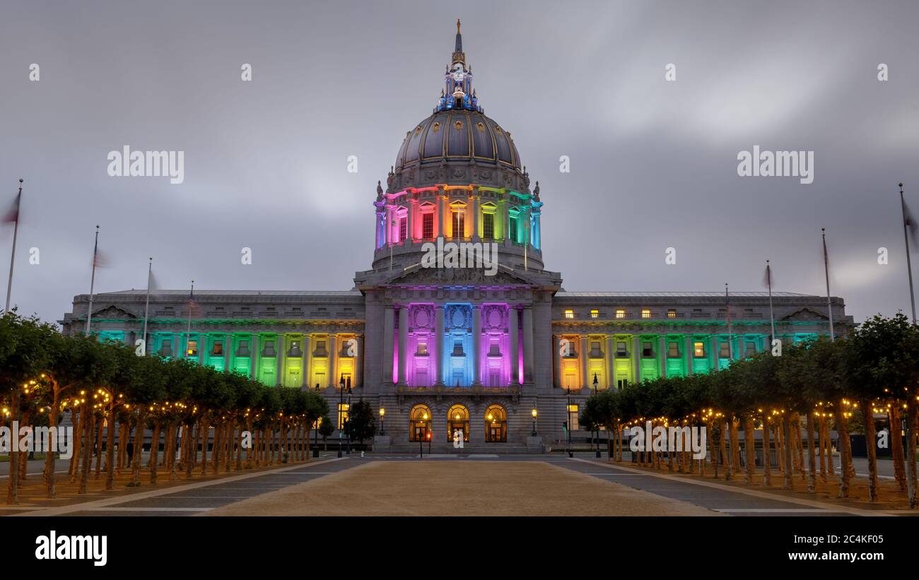 San Francisco City Hall Lit in Rainbow Color, for the 2020 Pride Week