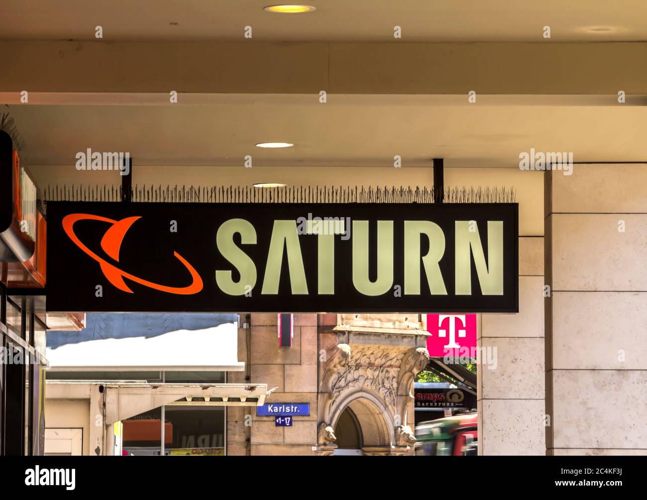 Karlsruhe, Germany - July 4, 2019: SATURN store in Karlsruhe, Saturn is a German chain of electronics stores owned by the German retail trade company Stock Photo