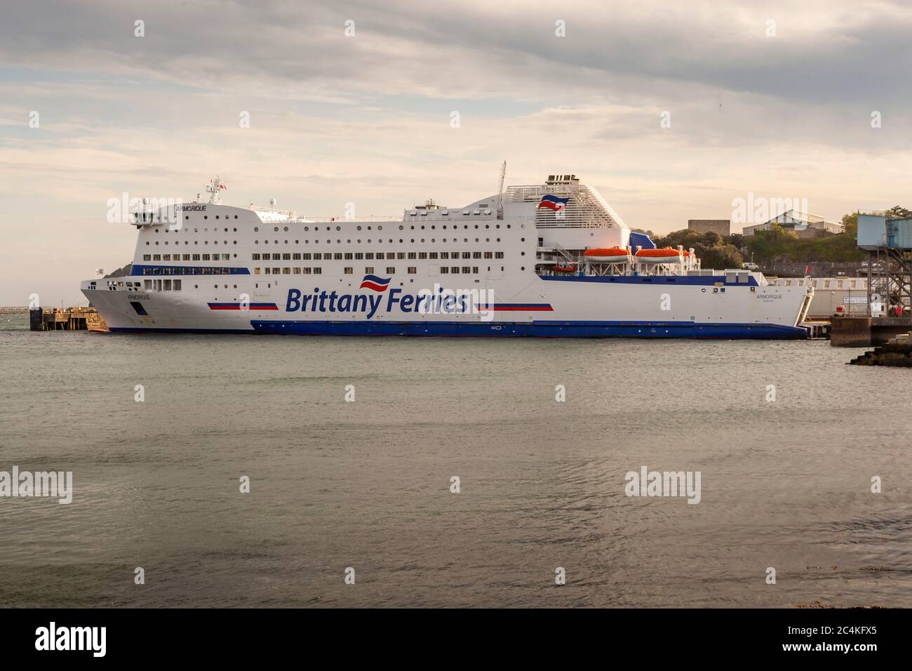 The Ferry Boat Armorique of Brittany Ferries in Plymouth, England, United Kingdom. The Armorique takes its name from a region of Brittany and means translated, 'The area, facing the sea' Stock Photo