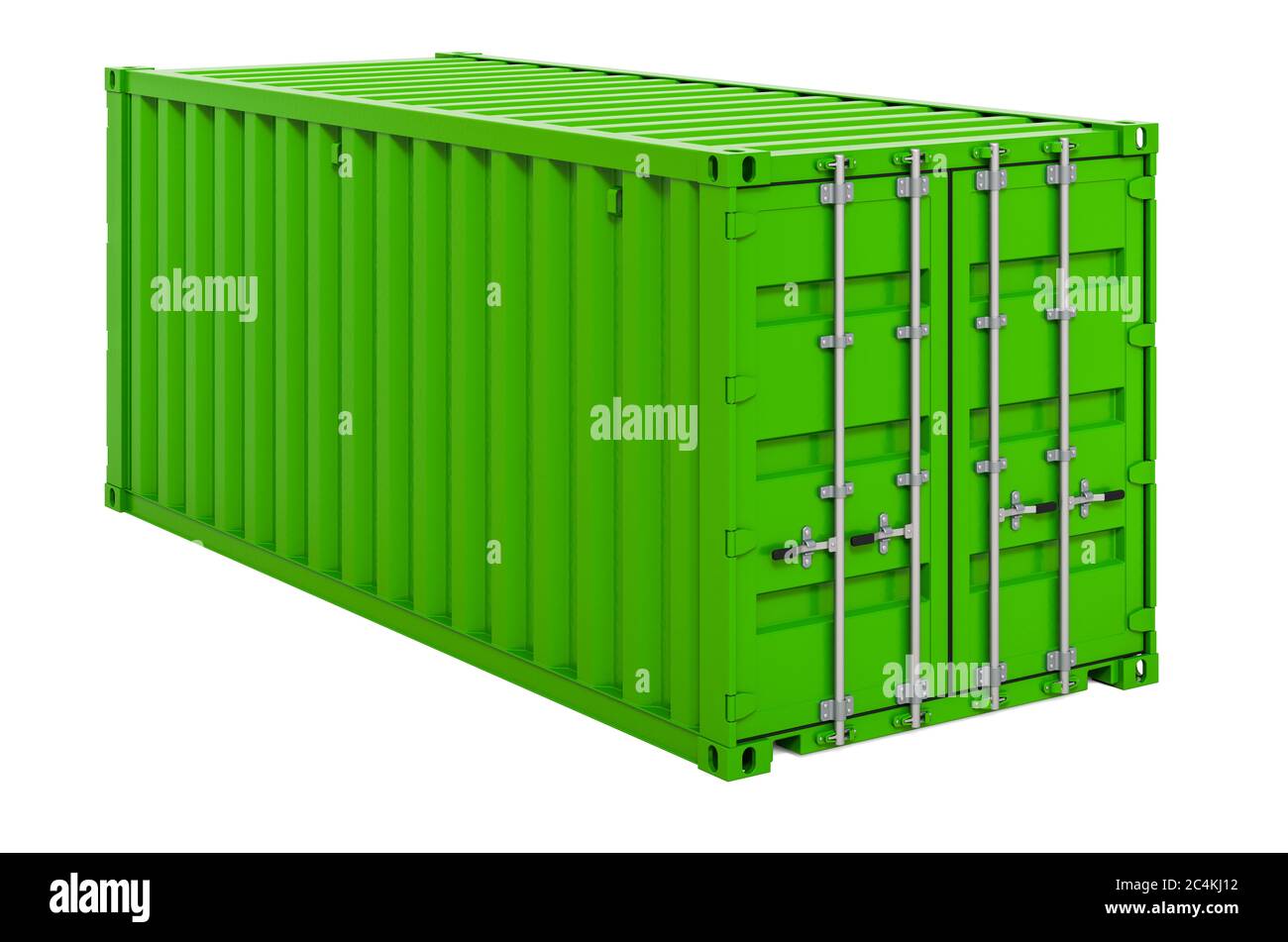 Green cargo container shipping freight, twenty feet. 3D rendering ...