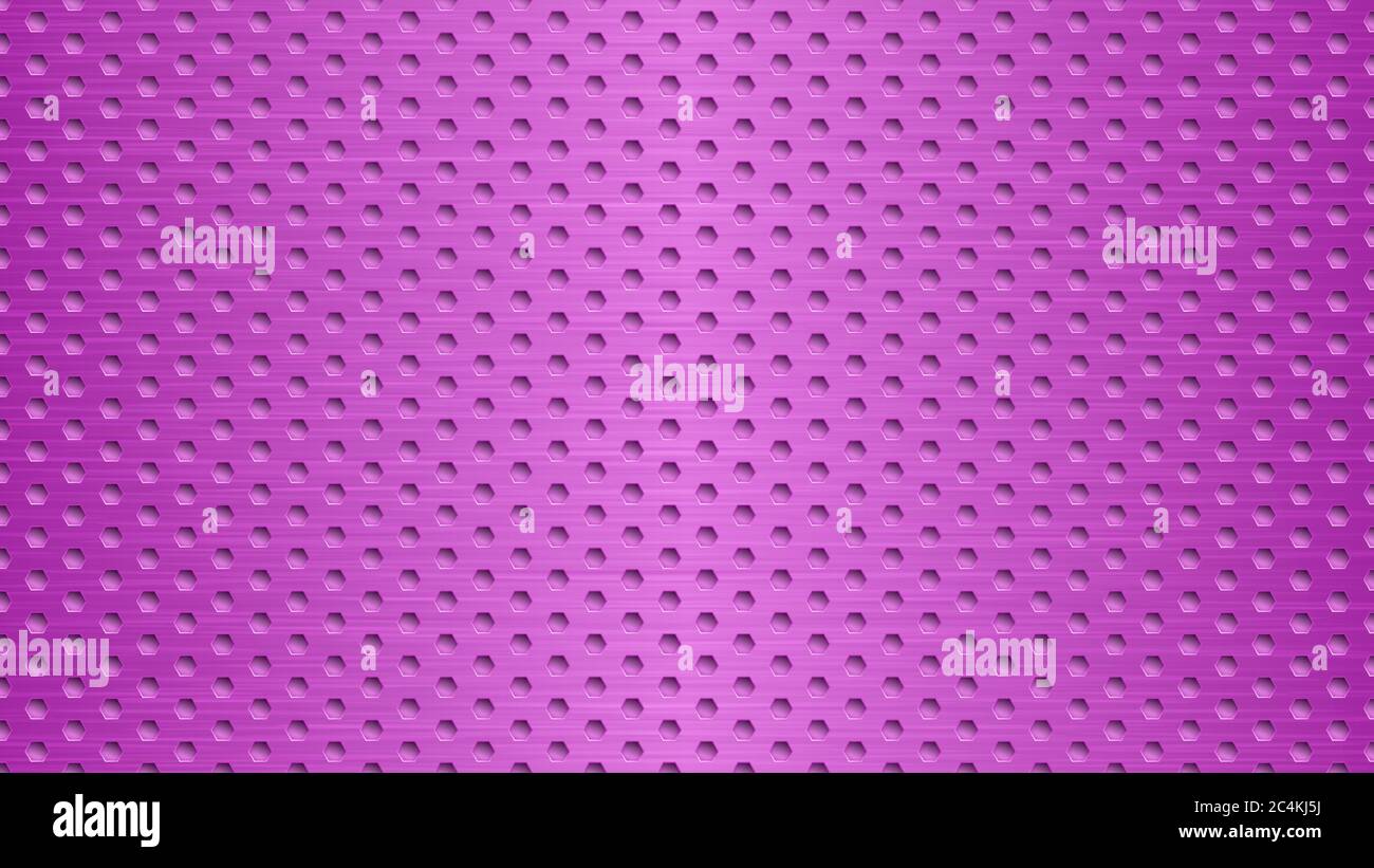 Abstract metal background with hexagonal holes in purple colors Stock Vector