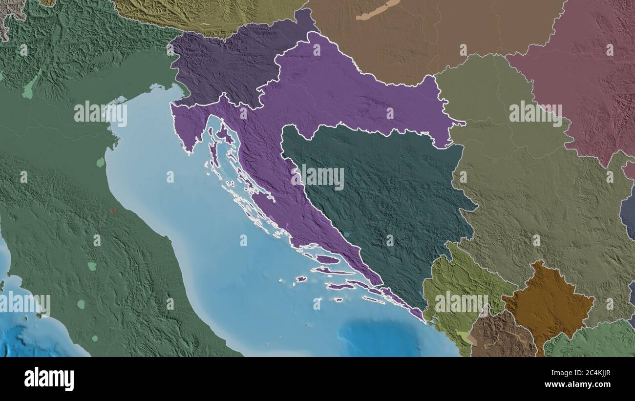 Outlined shape of the Croatia area. Colored and bumped map of the ...