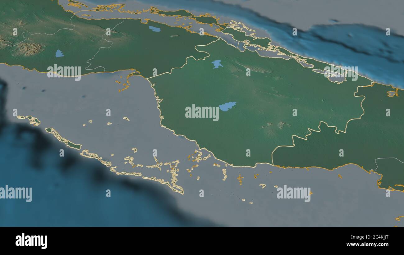 Zoom in on Camagüey (province of Cuba) outlined. Oblique perspective ...