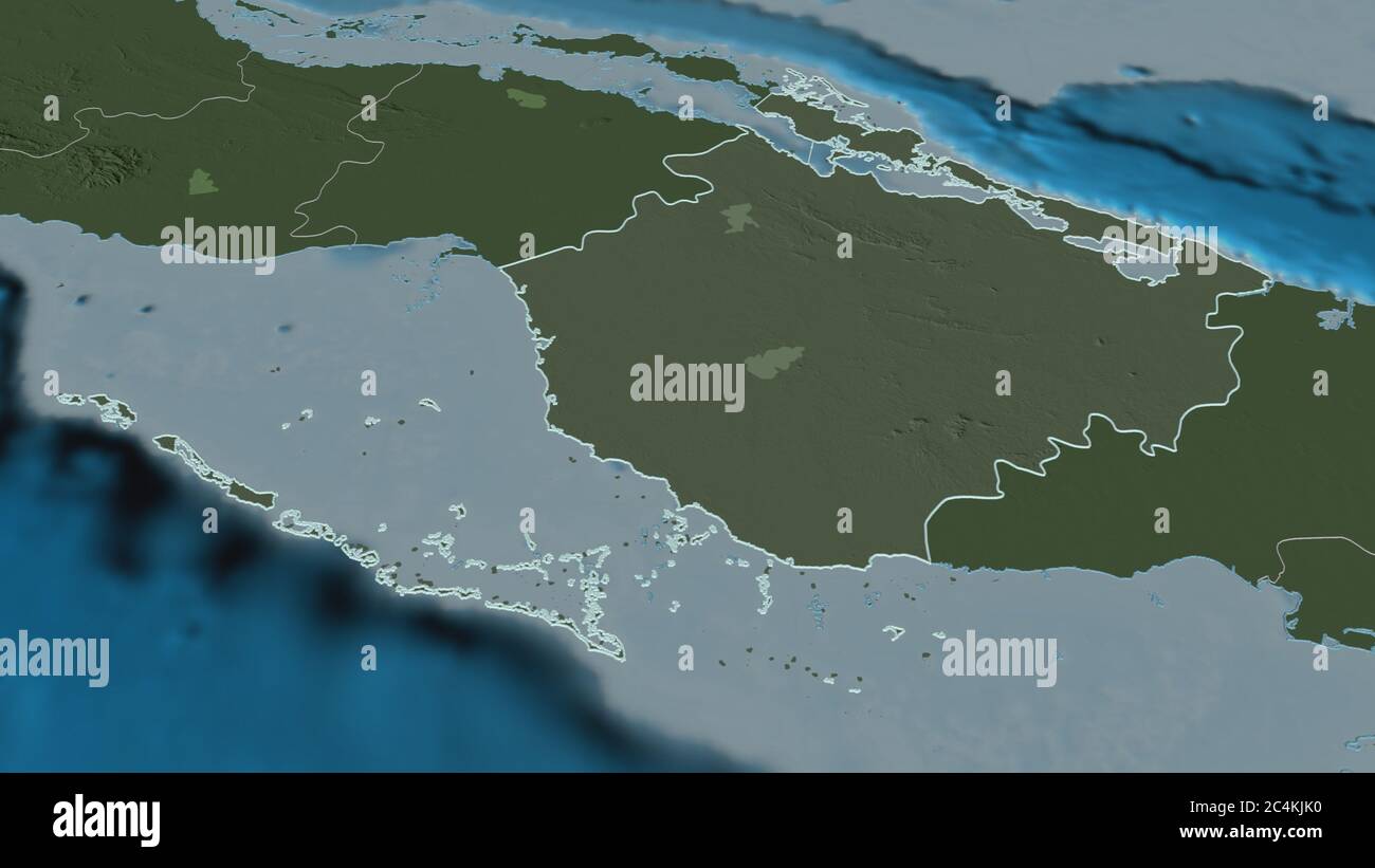 Zoom in on Camagüey (province of Cuba) outlined. Oblique perspective ...