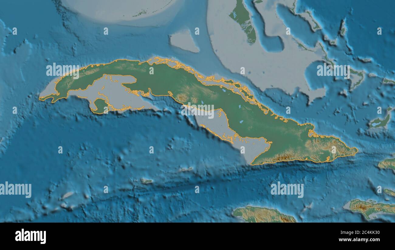 Map Of Cuba Area Outlined Shape Of The Cuba Area. Topographic Relief Map With Surface  Waters. 3D Rendering Stock Photo - Alamy