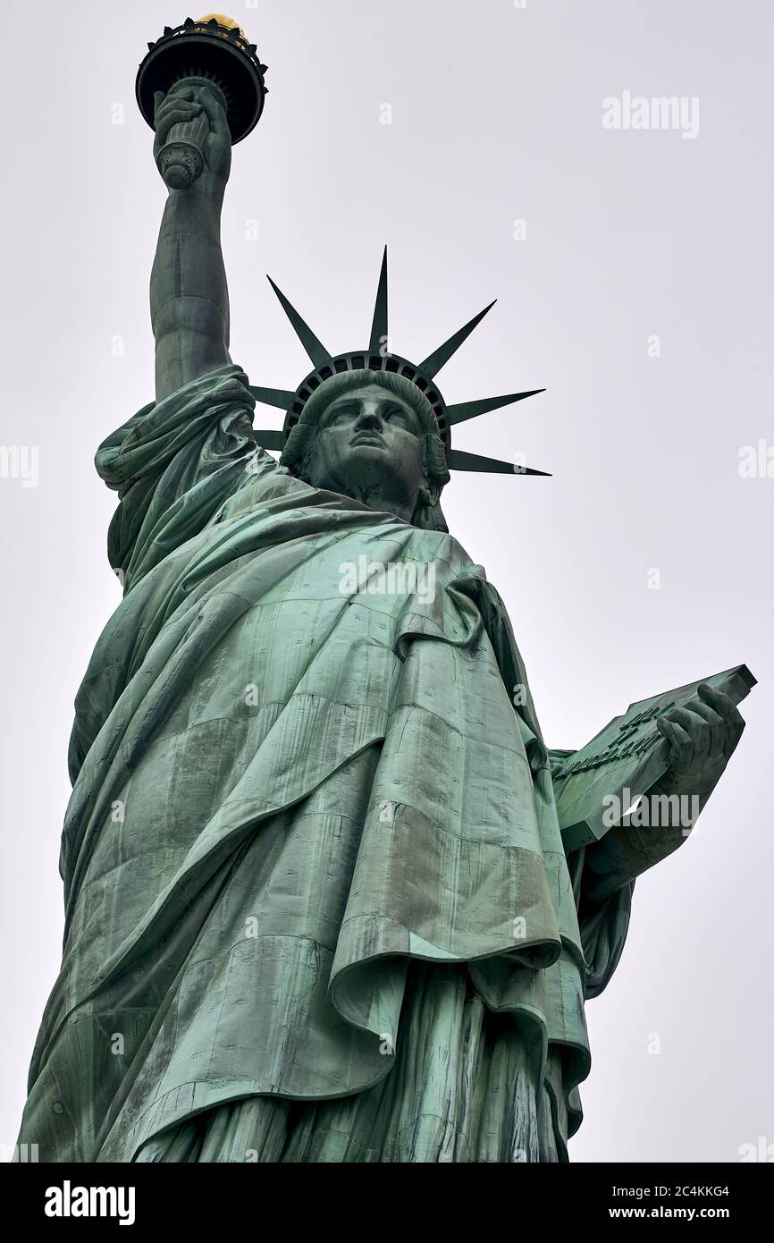 Low angle shot of the amazing Statue of Liberty in New York, USA Stock ...