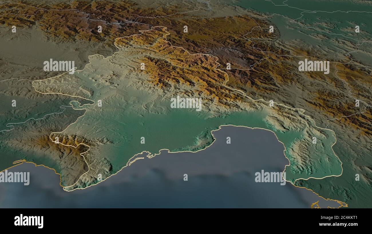 Zoom in on Azua (province of Dominican Republic) outlined. Oblique