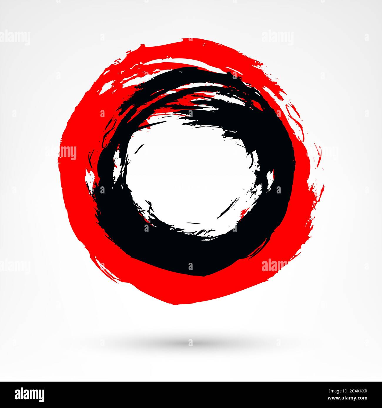 Circle brush stroke. Black and red brushstroke. Dirty texture in 