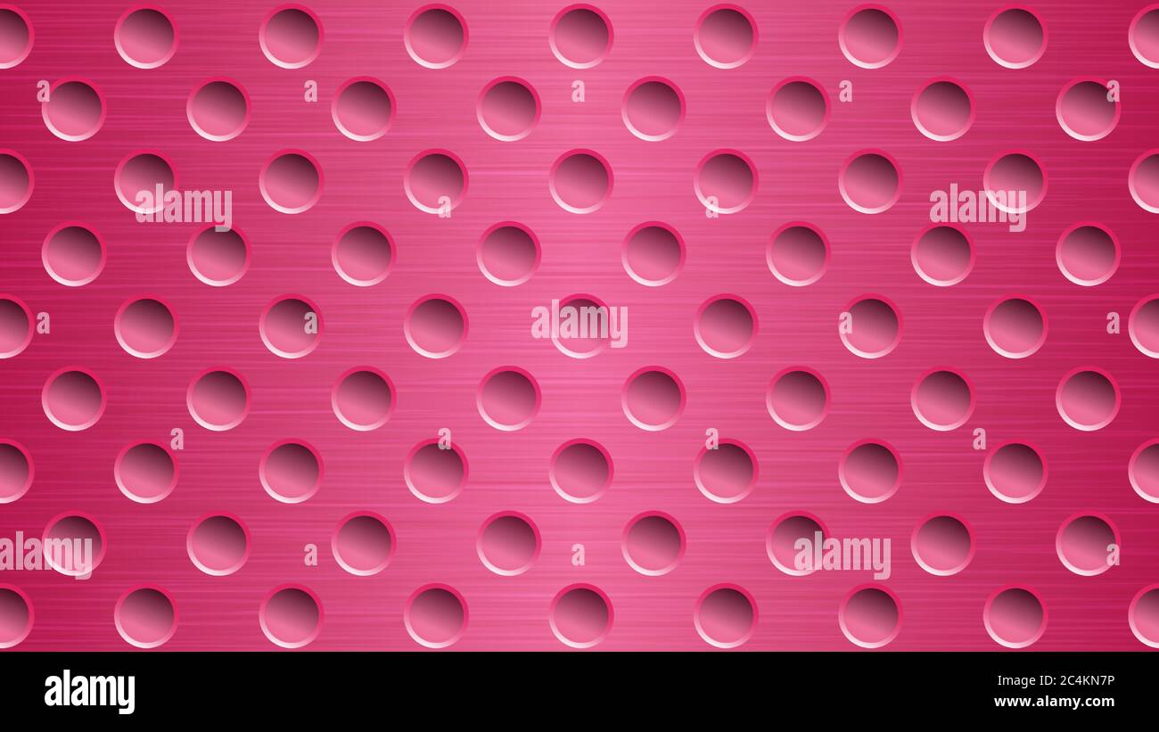 Abstract metal background with holes in bright red colors Stock Vector