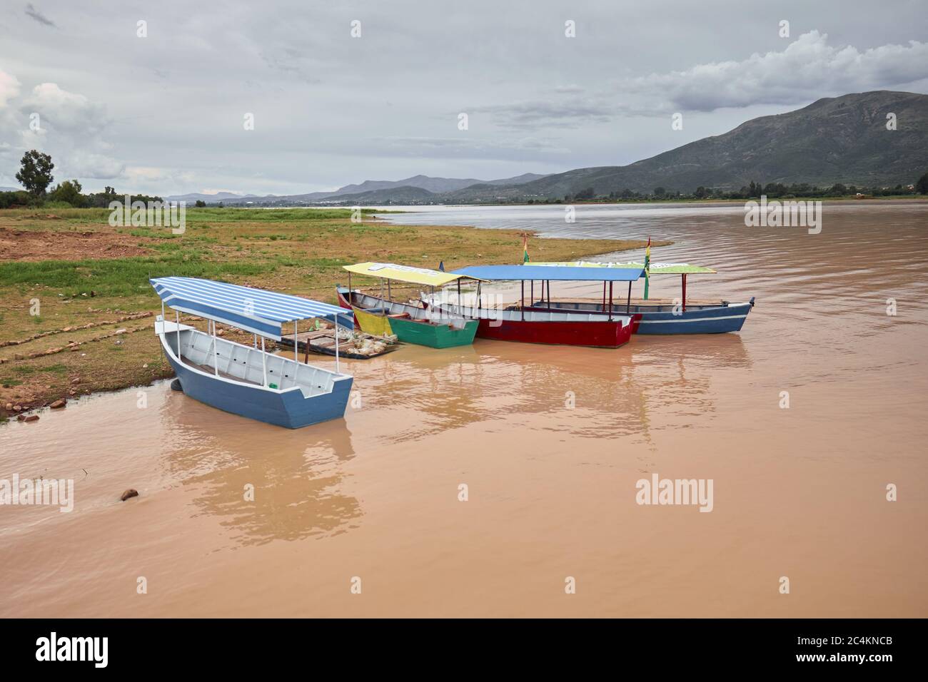 Picture of colorful boats with Bolivian flag in a port Stock Photo Alamy