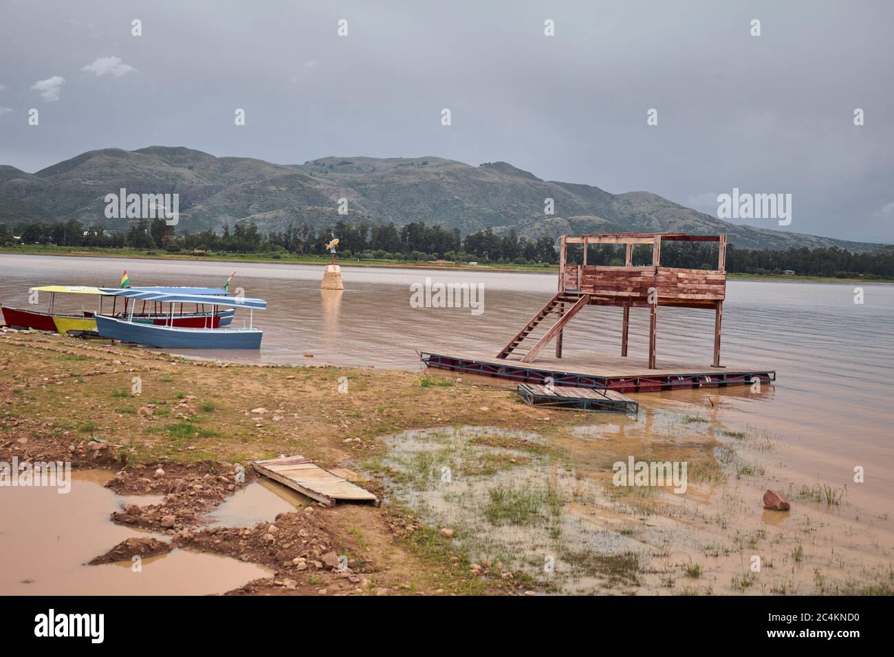 Picture of colorful boats and Bolivian flag in a port Stock Photo Alamy