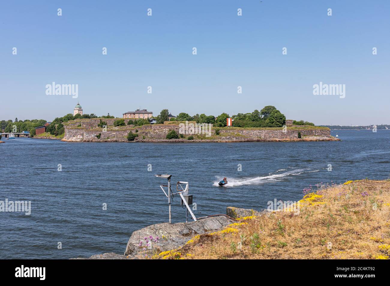 Suomenlinna sea fortress - an UNESCO World Heritage site - viewed from Vallisaari island, about 4 km southeast of the city center of Helsinki, Finland Stock Photo