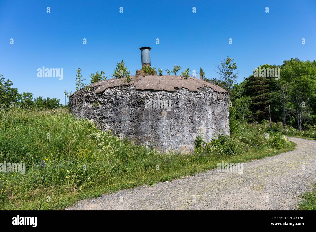 Old silapidated military structure in Vallisaari, former military island in archipelago of Helsinki, Finland Stock Photo