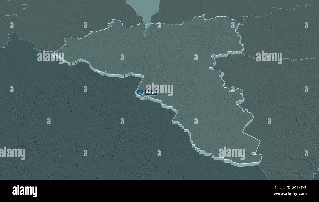 Valga Map Zoom in on Valga (county of Estonia) extruded. Oblique perspective ...