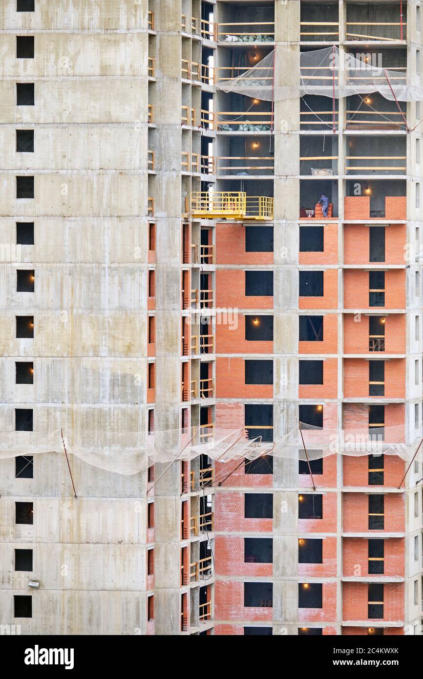 Construction of a modern building made of brick and concrete Stock ...