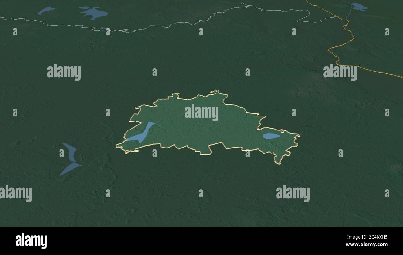 Zoom in on Berlin (state of Germany) outlined. Oblique perspective