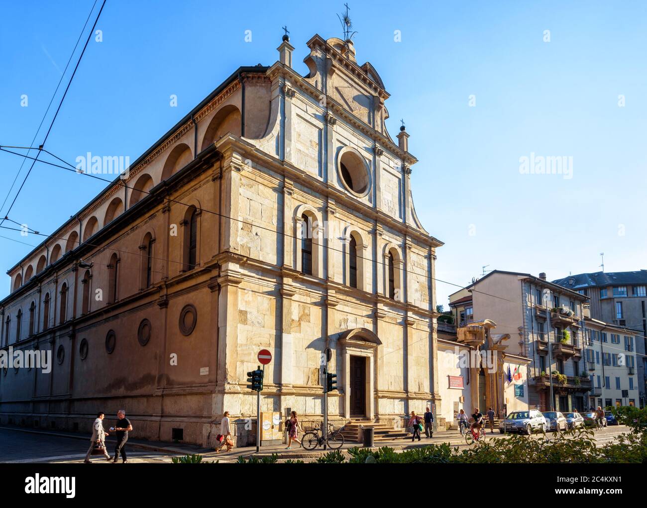 Milan, Italy - May 22, 2017: Church of San Maurizio al Monastero Maggiore in Milan. Entrance to Archaeological Museum of Milan next to it. Old histori Stock Photo