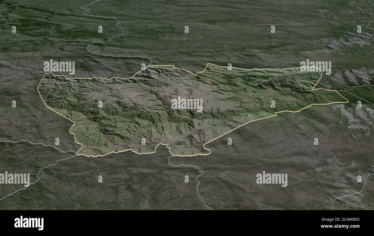 Zoom in on Baja Verapaz (department of Guatemala) outlined. Oblique