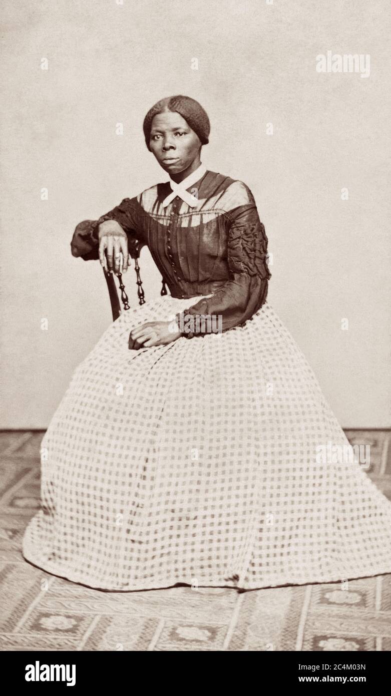 Harriet Tubman (1822-1913), pictured here in 1868 or 1869, was an escaped slave who became active in guiding other escaping slaves as a 'conductor' of the Underground Railroad. Stock Photo