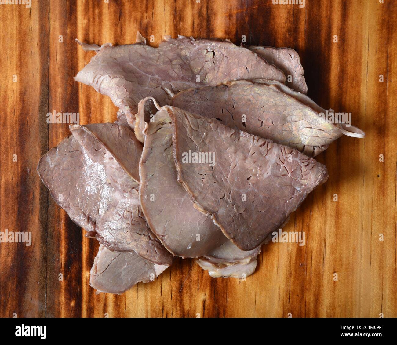 Overhead view of thin sliced roast beef Stock Photo