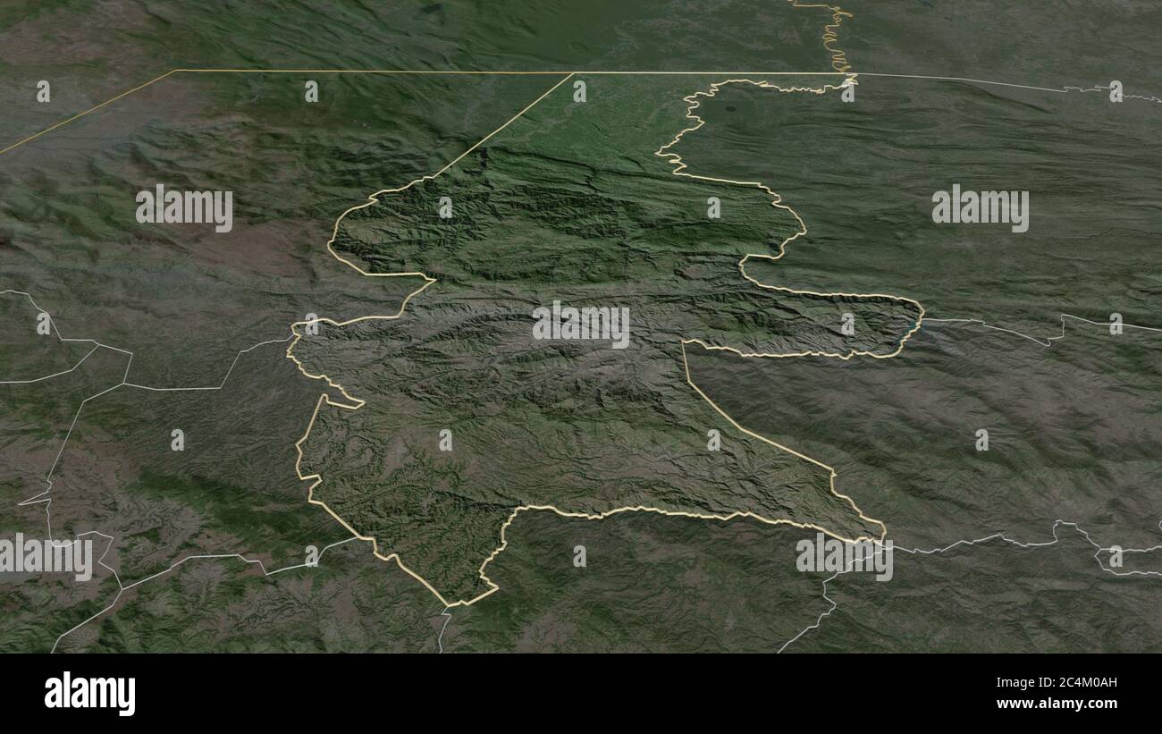 Zoom in on Quiché (department of Guatemala) outlined. Oblique
