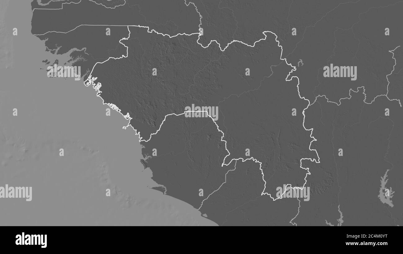 Outlined shape of the Guinea area. Bilevel elevation map with surface ...