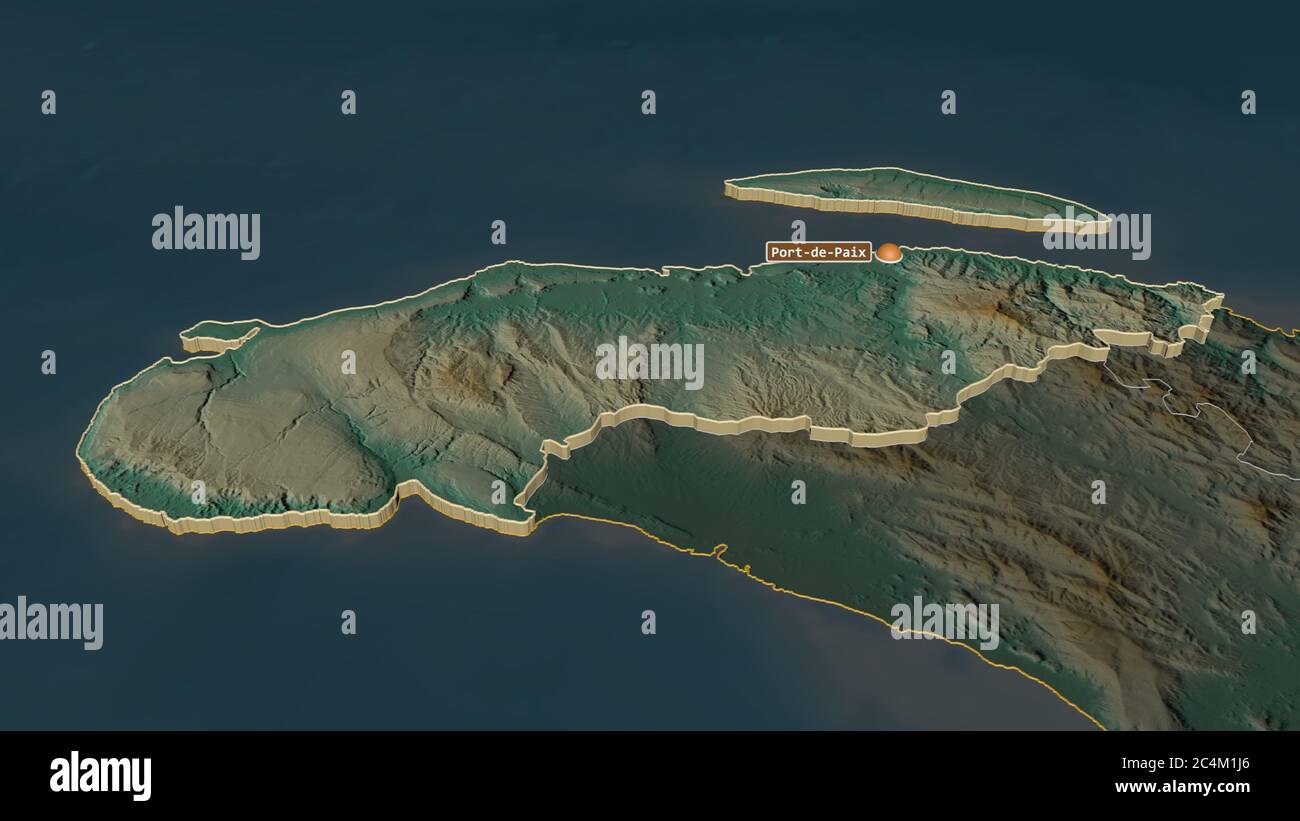 Zoom in on Nord-Ouest (department of Haiti) extruded. Oblique ...