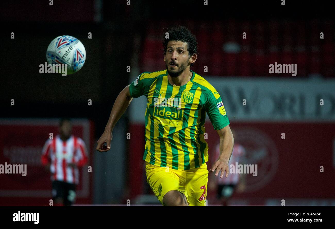 London, UK. 26th June, 2020. Ahmed Hegazy of W.B.A during the Sky Bet Championship match between Brentford and West Bromwich Albion at Griffin Park, London, England on 26 June 2020. Photo by Andrew Aleks/PRiME Media Images. Credit: PRiME Media Images/Alamy Live News Stock Photo