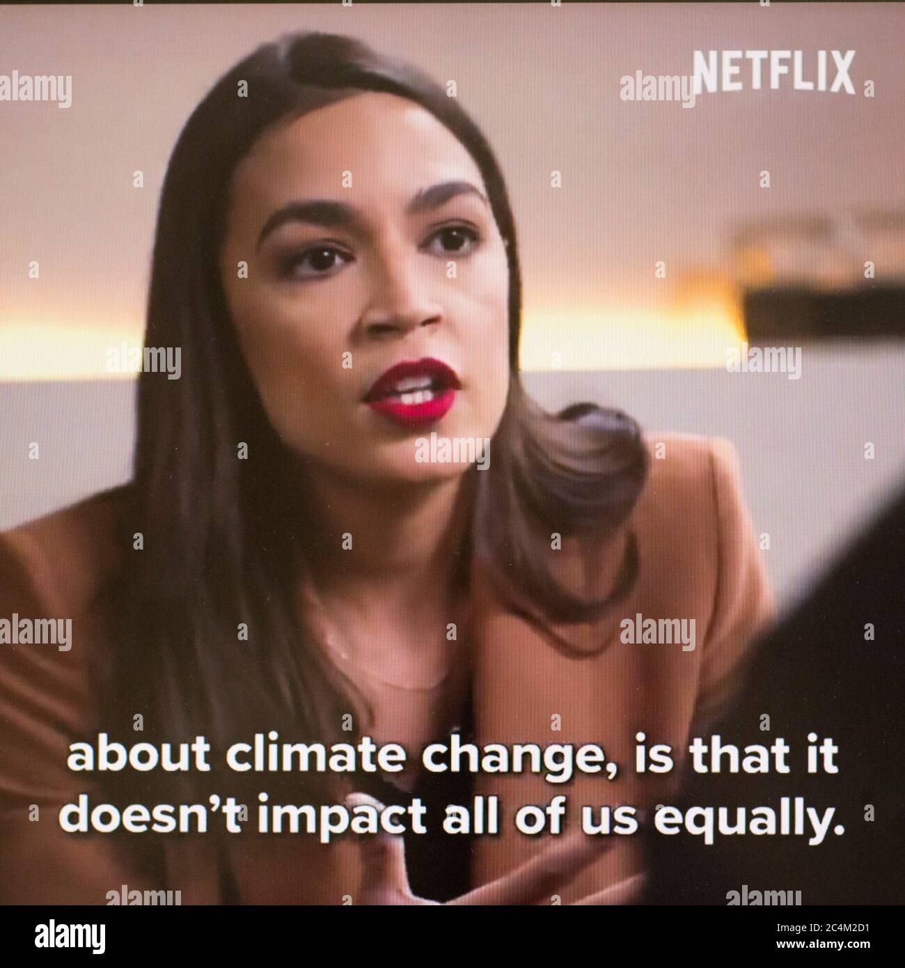 Washington, District of Columbia, USA. 27th June, 2020. A screen grab of an interview with Congresswoman ALEXANDRA OCASIO-CORTEZ (D-NY) on the Netflix series 'Patriot Act with HASAN MINHAJ. Credit: Brian Cahn/ZUMA Wire/Alamy Live News Stock Photo