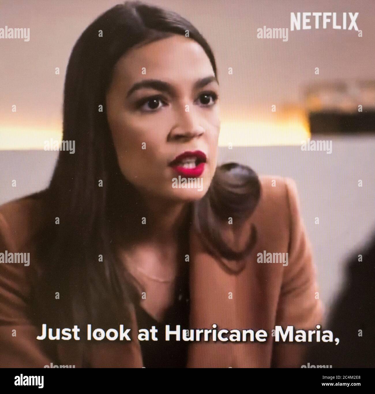 Washington, District of Columbia, USA. 27th June, 2020. A screen grab of an interview with Congresswoman ALEXANDRA OCASIO-CORTEZ (D-NY) on the Netflix series 'Patriot Act with HASAN MINHAJ. Credit: Brian Cahn/ZUMA Wire/Alamy Live News Stock Photo