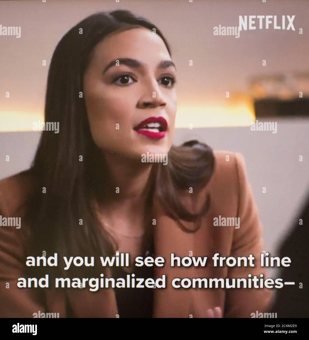 Washington, District of Columbia, USA. 27th June, 2020. A screen grab of an interview with Congresswoman ALEXANDRA OCASIO-CORTEZ (D-NY) on the Netflix series 'Patriot Act with HASAN MINHAJ. Credit: Brian Cahn/ZUMA Wire/Alamy Live News Stock Photo