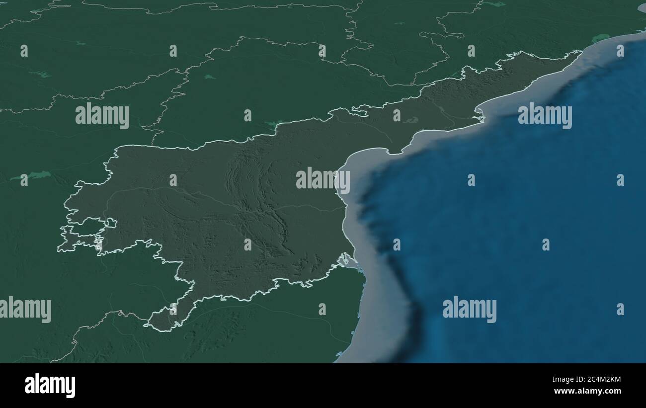 Topography Of Andhra Pradesh Zoom In On Andhra Pradesh (State Of India) Outlined. Oblique Perspective.  Topographic Relief Map With Surface Waters. 3D Rendering Stock Photo - Alamy